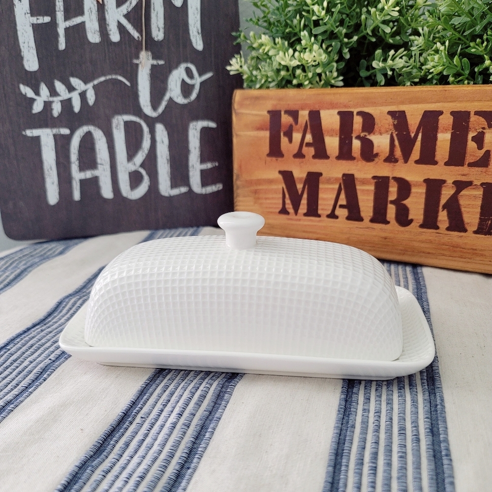 New white Textured Butter Dish